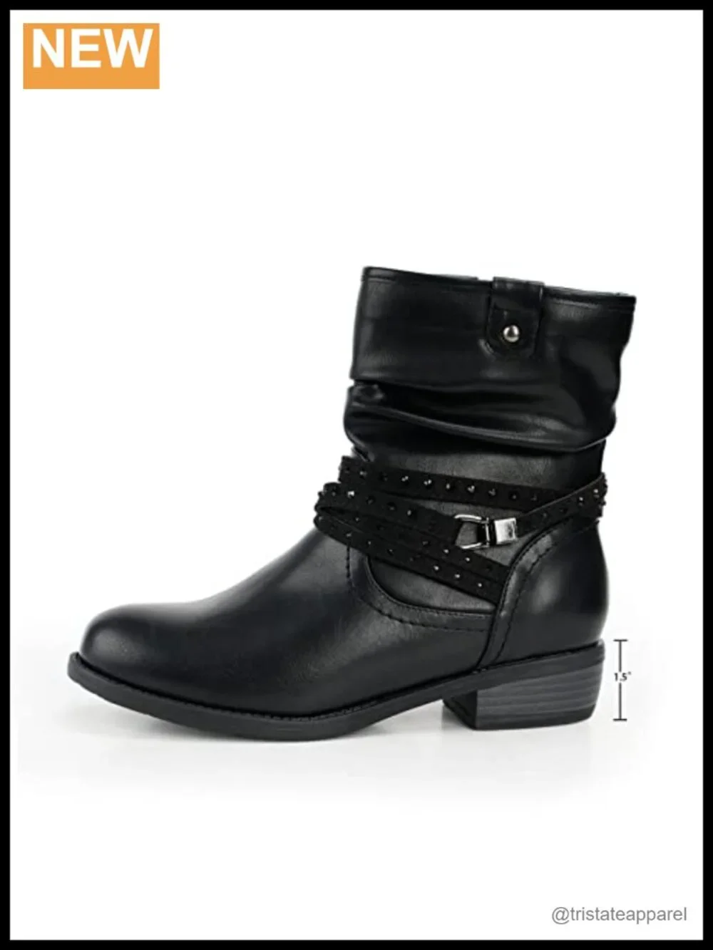 Women's Mid Calf Boots Round Toe Low Heel Slouchy Bootie Side Zipper Buckle